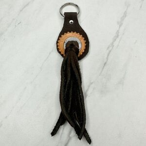 Soft Brown Leather Fringe Western Concho Twin Falls Idaho Boho Keychain Keyring